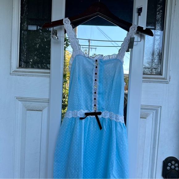 Vintage 1970s Smart Time Juniors Blue Dotted Maxi Dress - Picture 6 of 6